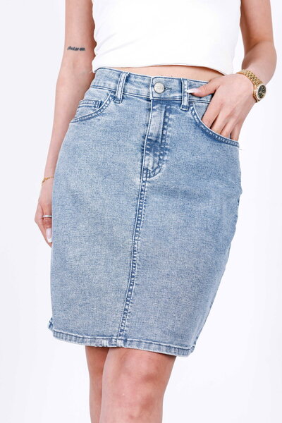 HLT JEANS Mavi Kar Kadın Regular Fit Likralı Yüksek Bel Orta Boy Denim Kot Et...
