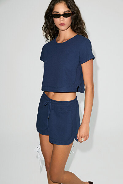 ETHIQUET Crocus Women's 100% Organic Cotton Crop Length Round Neck Dark Blue ...