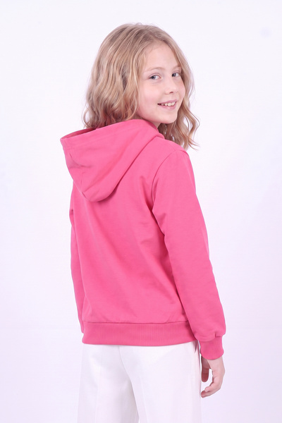FYK KİDS Girl's Basic Plain Kangaroo Pocket Hooded Sweatshirt