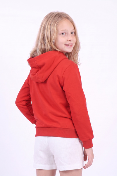 FYK KİDS Girl's Basic Plain Kangaroo Pocket Hooded Sweatshirt