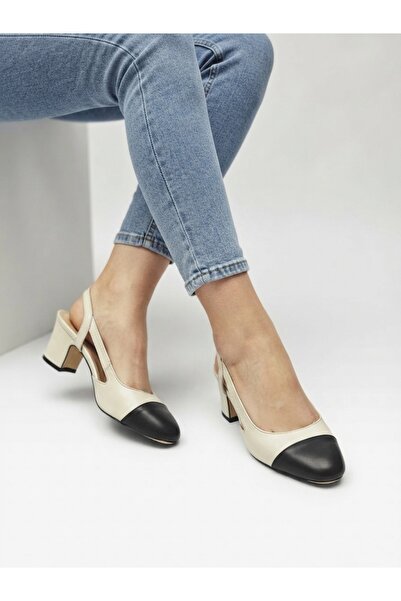 Rüya Shoes Thick Heel Comfortable Classic Heeled Genuine Leather Shoes - 7 cm