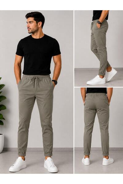 Erkek Beli Lastikli Bağcıklı Casual Pantolon Rahat Kesim