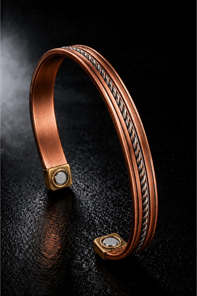 İyyaKee 100% Pure Copper Magnetic Bracelet Silver Color Twisted Chain Detaile...