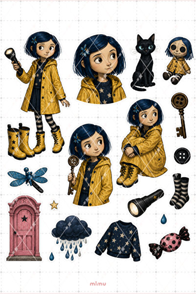 Mimu Art Studio Coraline Sticker Seti Halloween Temalı Dekoratif 2'li Etiket