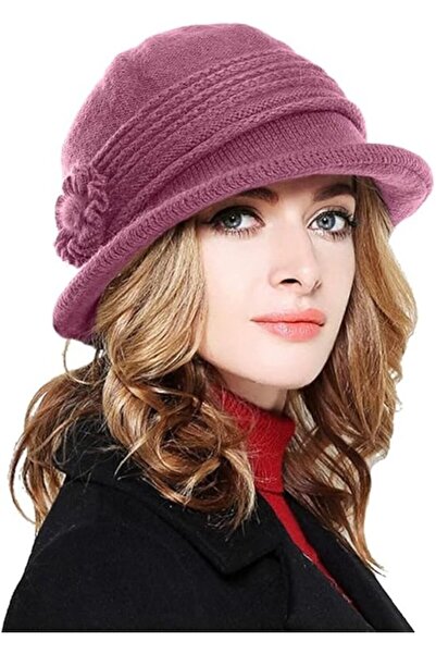 STARSTAR Women's winter knit hat burgundy retro floral loose brimless.
