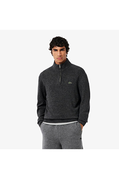 Lacoste Erkek Classic Fit Yarım Fermuarlı Yün Gri Kazak