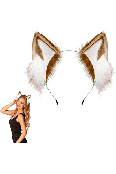 STARSTAR Adjustable fox ear headband brown/white cosplay party carnival.