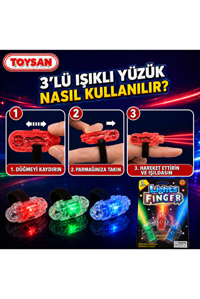 Toysan Işıklı Yüzük 3'lü Set Parmağa Takılan Işıklı Yüzük