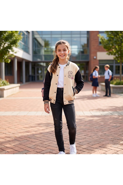 Cevval Children's College Coat with Snap Pockets, Ribbed Trim, and Embroidery