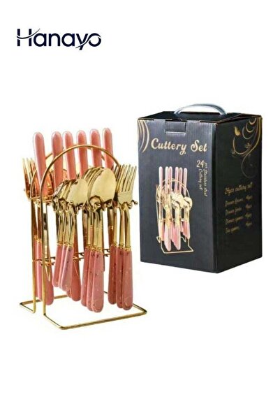 Hanayo 24 Pcs Cutlery Set Stainless Steel Flatware Set Marble Texture Handle ...
