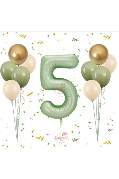 RÖNESANS PARTİ Rönesans Water Green Number Balloon Set Age-5