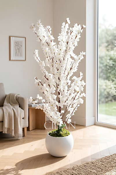 Cihan Çiçekçilik Yapay Beyaz Sakura Kiraz Çiçeği Ağacı 120 cm - Küre Plastik ...