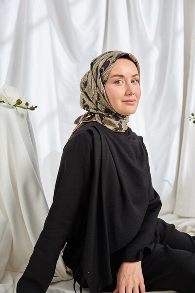 Silk Home Twill Silk Scarf Ottoman Paisley Black