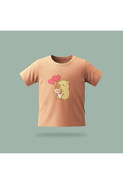 Erays Home Children's Capybara Send Love Patterned Printed T-Shirt 100% Cotto...