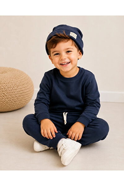 hümabebe Stylish Hat, Ribbed Thin Ribbed Fabric, Seasonal Navy Blue Baby Boy ...
