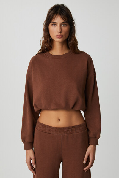 ETHIQUET Dewanna Women's Long Sleeve Crop Bitter Coffee Tracksuit Set