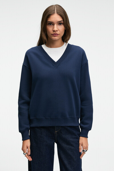 ETHIQUET Arinel women's v-neck regular fit navy blue sweatshirt