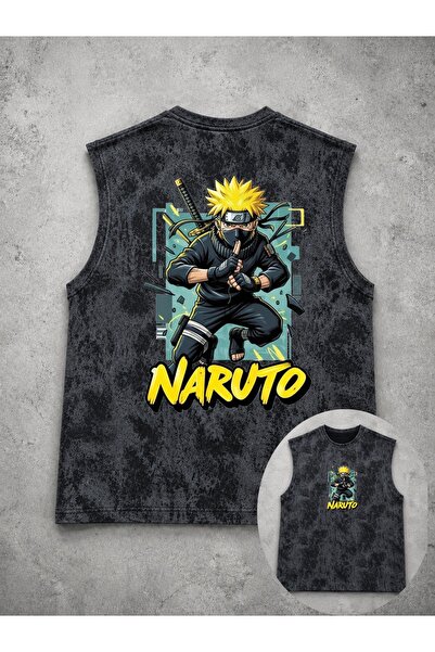 classy moda Unisex Black Washed Zero Sleeve Undershirt with Printed Back