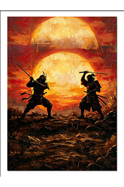 Artmeg Samurai care se luptă la apusul soarelui - Pânză decorativă - Masă din...