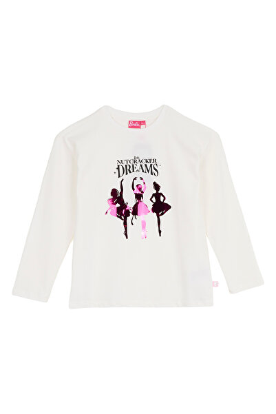 Barbie Ekru Kız Çocuk Baskılı Uzun Kollu T-Shirt BRB6WG-TST6699