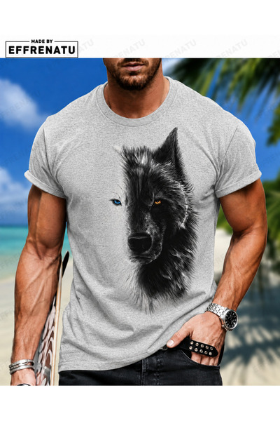 EFFRENATU Μπλουζάκι με στάμπα Giant Wolf Plus Size σε διακριτικά χρώματα