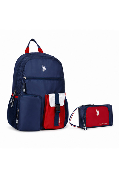 U.S. Polo Assn. Plcan24034 School Backpack and Pen Holder Set with Multiple C...
