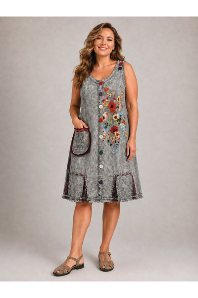 Boutique Juji BOHEM TASARIM AYARLANABİLİR ASKİ BÜYÜK BEDEN ELBİSE / EL İŞÇİLİKLİ