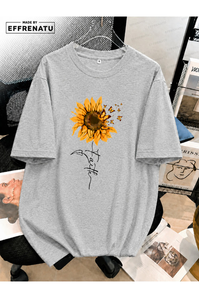 EFFRENATU Cute Sunflower Print Oversized T-Shirt in Distinctive Colors