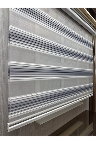 VELANORA HOME Antrasit Beyaz Gri Çizgili Zebra Stor Perde – Modern Işık Kontr...