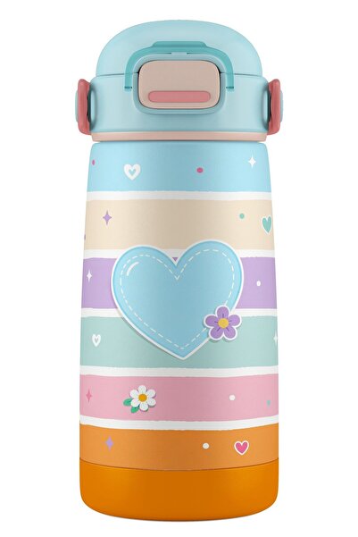 Puccon 420 ml Girls' Pastel Colored Heart Patterned Stainless Steel School Th...