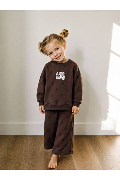 GKN WEAR Girl's Brown Polka Dot Tracksuit Set Comfortable Fit Sweatshirt Pant...