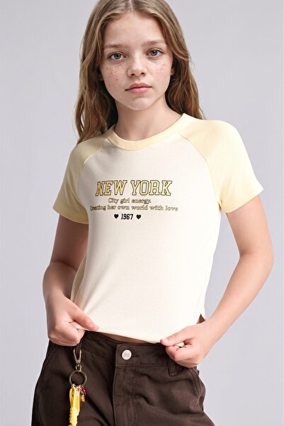 DeFacto Regular Fit Crew Neck Raglan Sleeve Printed Girls' T-Shirt I6161A826Sm