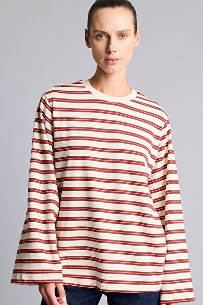 DeFacto Crew Neck Striped Wide Long Sleeve T-Shirt I5382Ax26Au