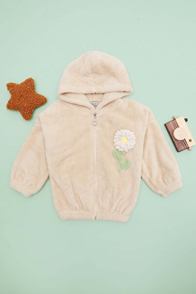 Fulla Moda Floral Embroidered Zippered Girls' Plush Coat