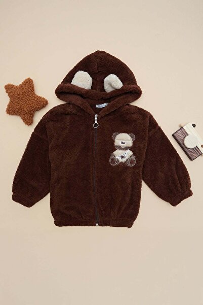 Fulla Moda Teddy Bear Embroidered Zippered Girls' Plush Coat