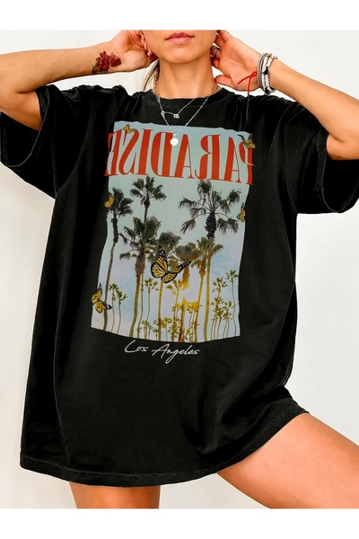 Generic Brand Paradise Los Angeles Palm Trees Butterflies,casual wear,short s...