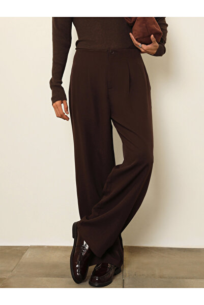 Mascln Sassafras By Styli Dark Brown Dual-Dart High Rise Korean Pants