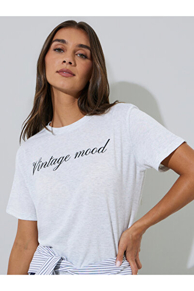 Styli Grey Slogan Print Regular Fit T-Shirt