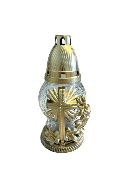 LCA Set 4 x Candela din Sticla cu Cruce Aurie, 15 Ore