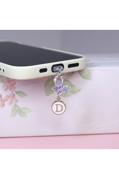 Choice6 D Customized Letter Butterfly Phone Dust Plug DIY Iridescent Crystal ...