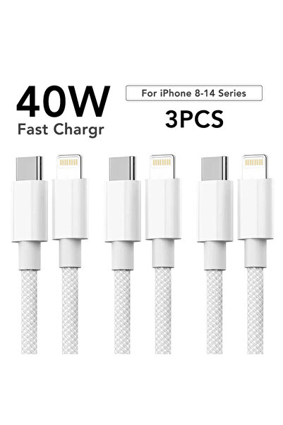 Choice 2M-6.6ft-78.7in TC to Lightning 3PCS 60W Fast Charging Nylon Braided U...