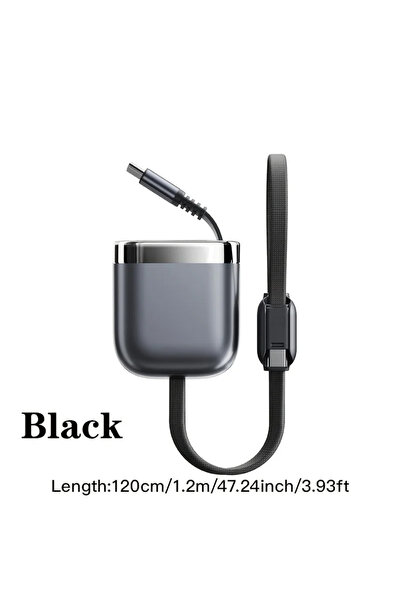 Choice Black 240W PD Retractable USB C to USB C Fast Charging Cable For iPhon...
