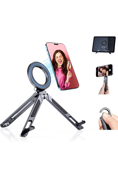 Choice GRAY Magnetic Tripod 2 in 1 Portable Phone Stand with Carabiner Tablet...