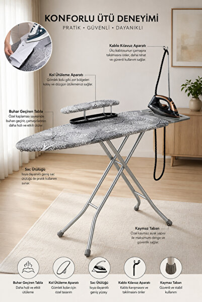 Perilla 9995 Iron Kol Ütüleme Aparatlı Ütü Masası 41*148 cm