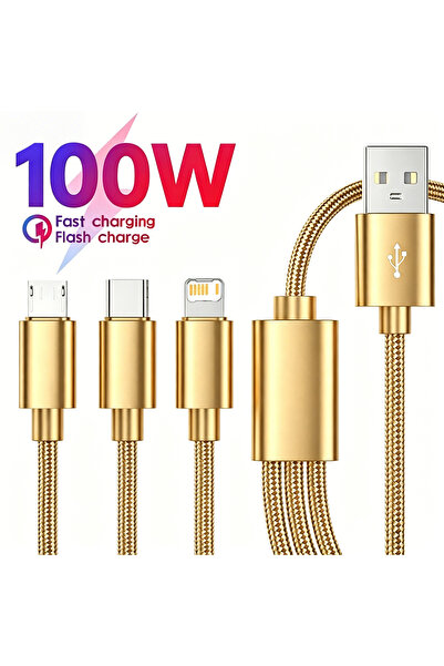 Choice3 1m Gold 3 in 1 Fast Charging USB Cable For iPhone 13 14 Redmi Multi-P...