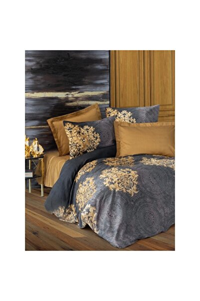 OEM Set de fețe de pernă + 2 fețe de pernă, 100% bumbac satinat, negru/auriu