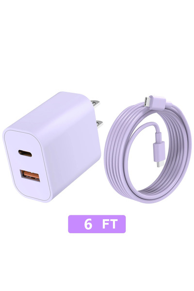Choice 1set 2IN1 purple 20W Ultra Fast Charging Kit, Dual-Port USB-C Wall Ada...