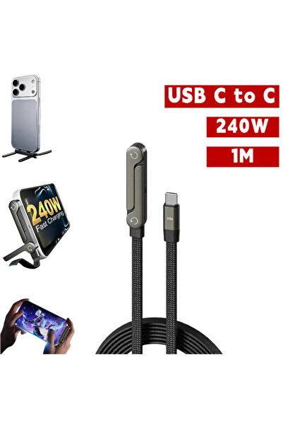 Choice1 240w 1m BLACK 240W 2 in 1 USB C To USB C Fast Charging Foldable Brack...