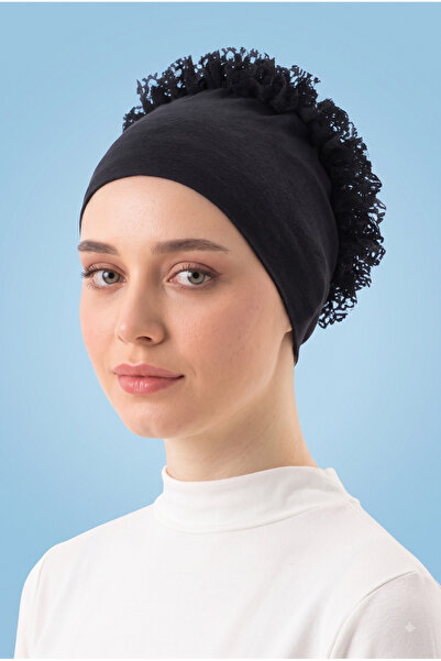 MyReal Black Non-Slip Silicone Combed Cotton Ruffled Voluminous Hairnet