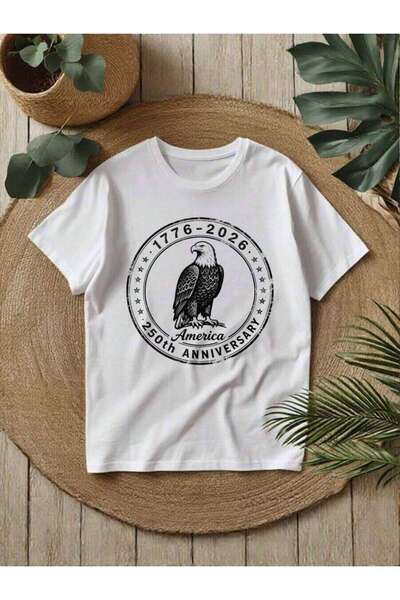 kai22 Men's White Eagle Print 1776-2026 USA 250th Anniversary Print, Patrioti...